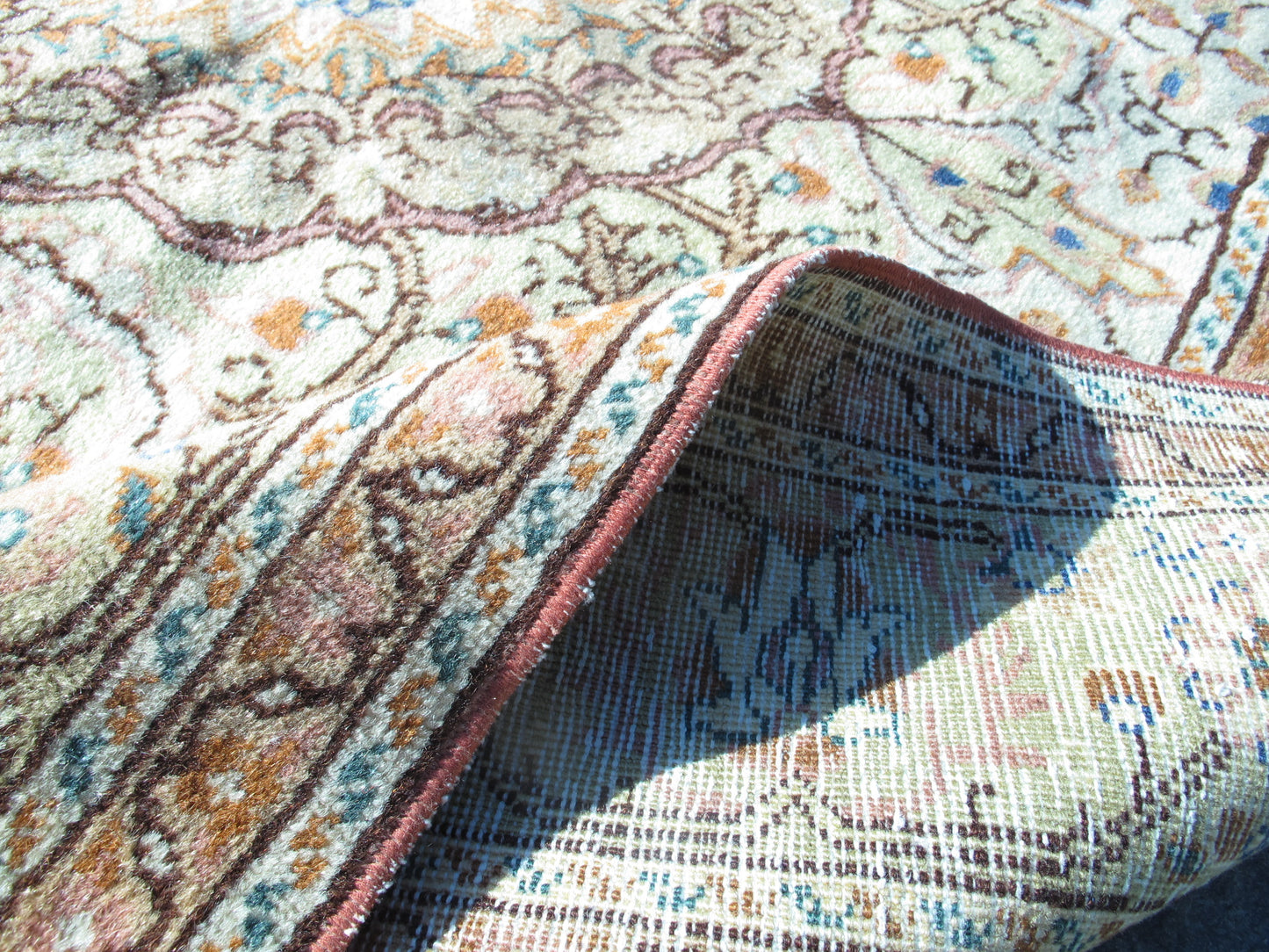 Semi Antique Handmade Rug Vintage Floral Muted Wool Rug Traditional Oriental Carpet 4.6x6.9