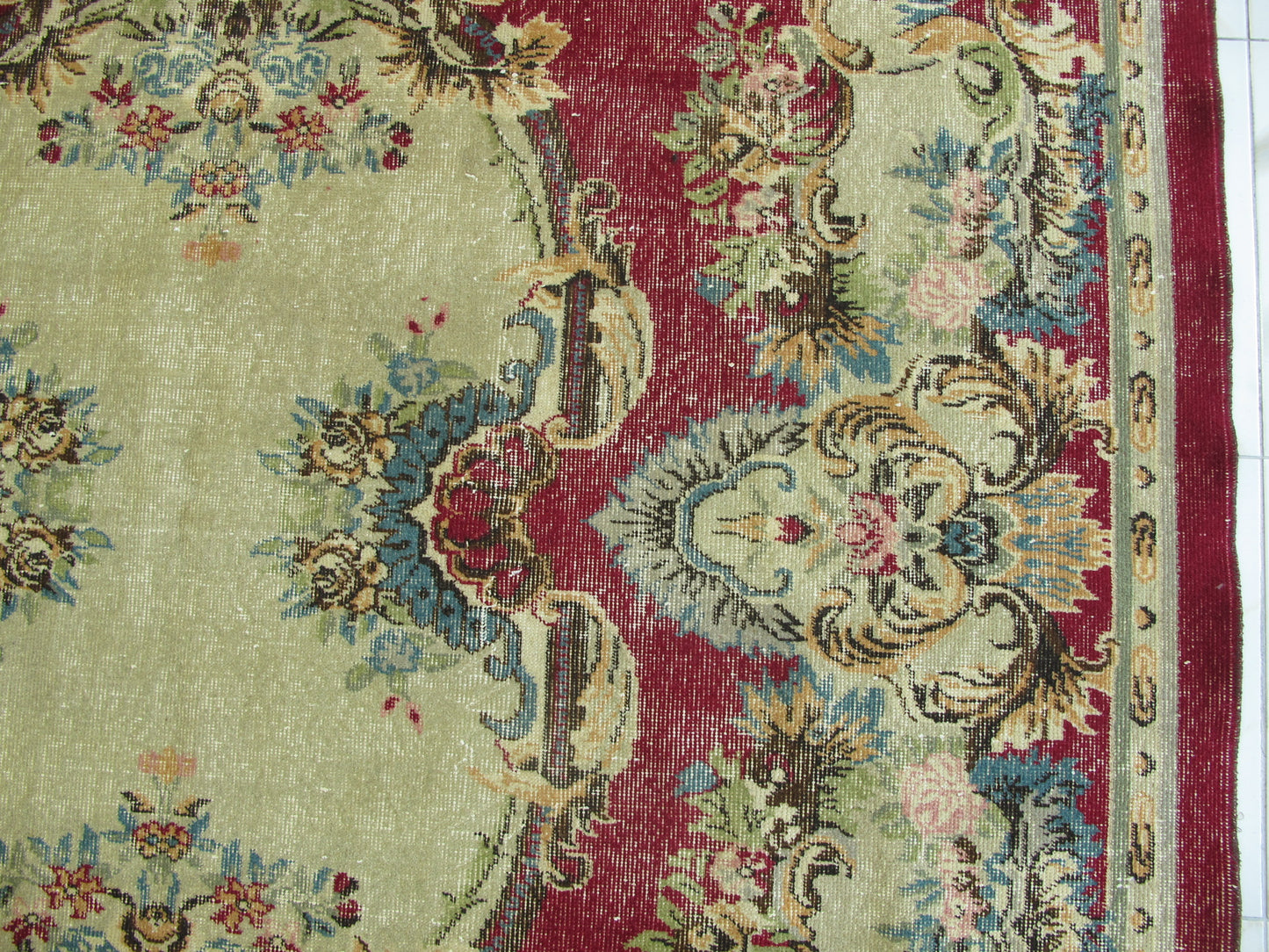 Antique Decor Oriental Rug Large Floral French Design Wool Rug Muted Vintage Distressed Carpet 7x10