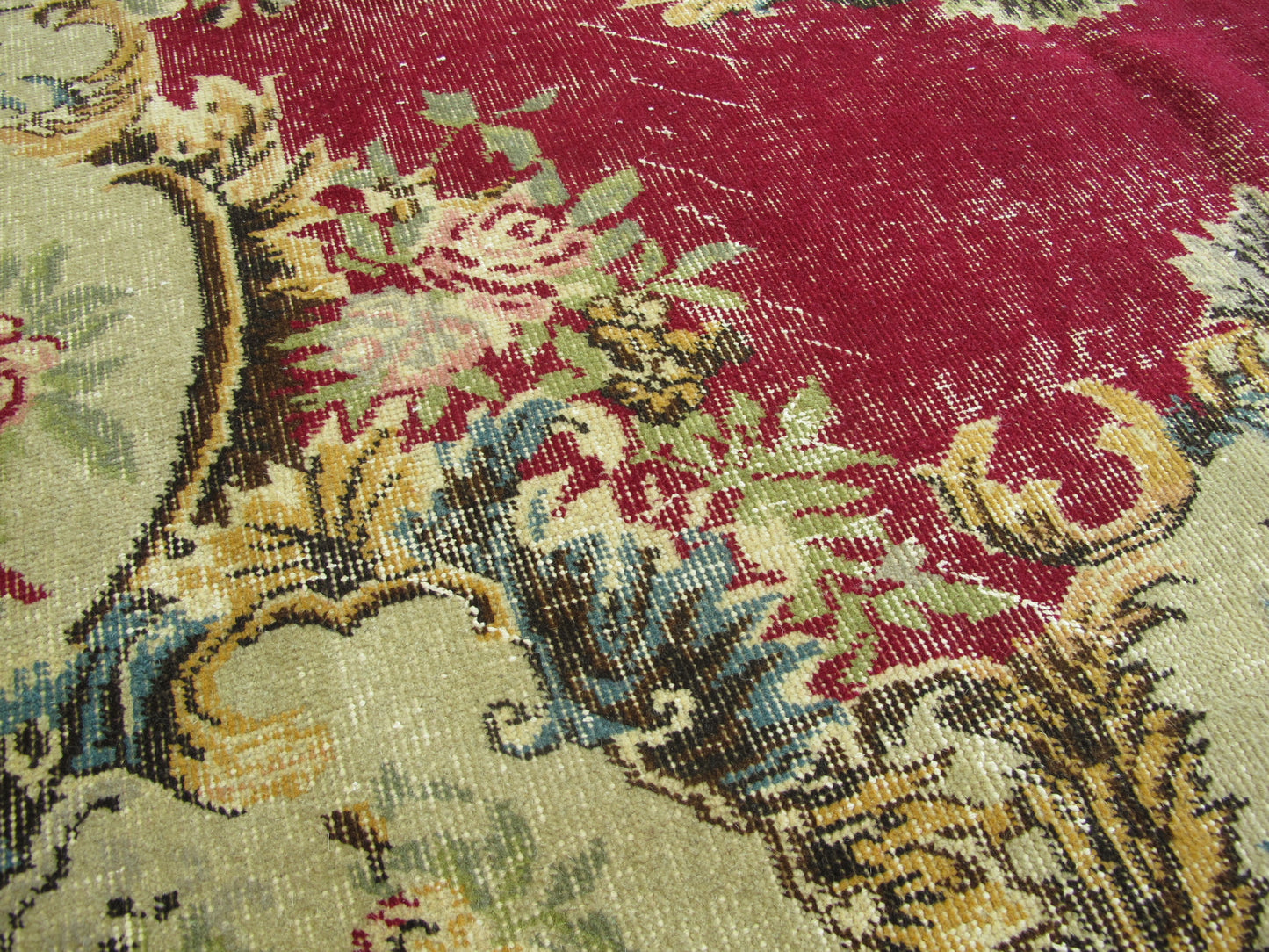 Antique Decor Oriental Rug Large Floral French Design Wool Rug Muted Vintage Distressed Carpet 7x10