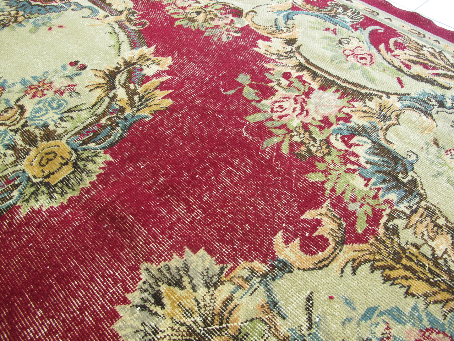 Antique Decor Oriental Rug Large Floral French Design Wool Rug Muted Vintage Distressed Carpet 7x10