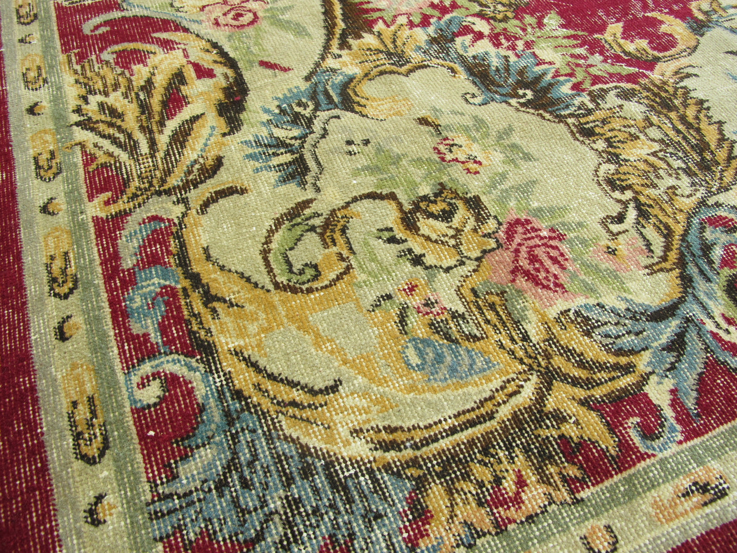 Antique Decor Oriental Rug Large Floral French Design Wool Rug Muted Vintage Distressed Carpet 7x10