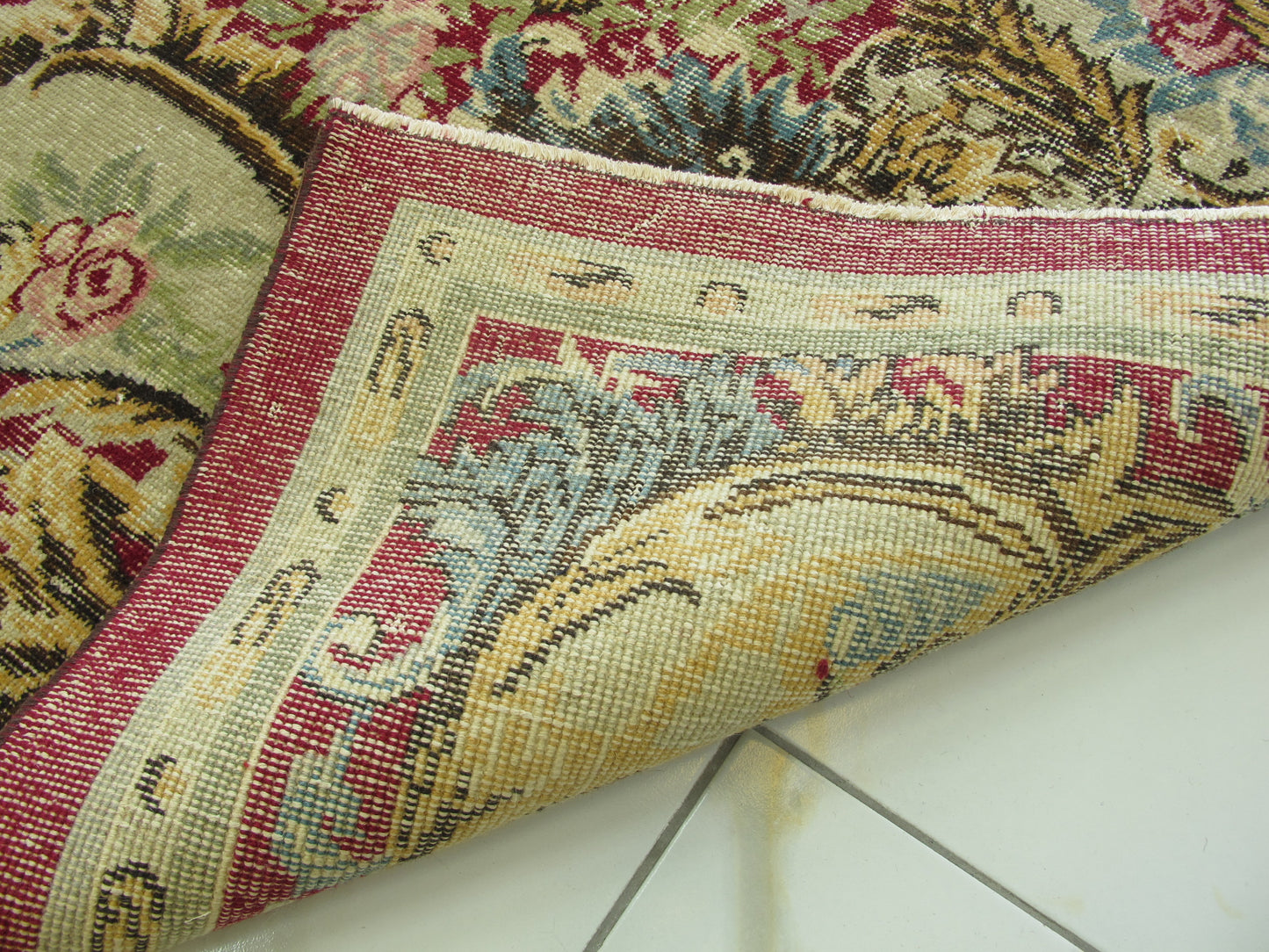 Antique Decor Oriental Rug Large Floral French Design Wool Rug Muted Vintage Distressed Carpet 7x10