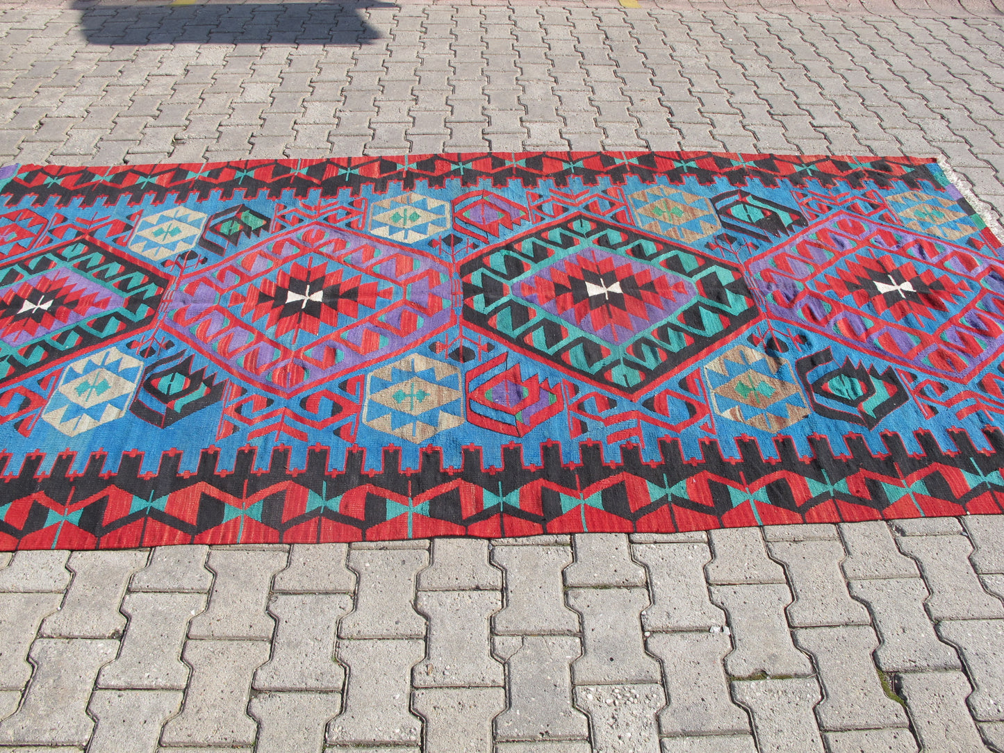 Vintage Turkish Oushak Kilim Rug - Vibrant Turquoise - 5'4'' x 10'9'' (164x329cm)