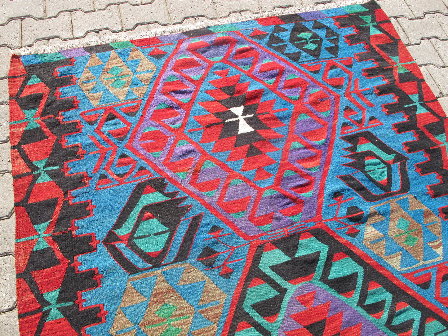 Vintage Turkish Oushak Kilim Rug - Vibrant Turquoise - 5'4'' x 10'9'' (164x329cm)