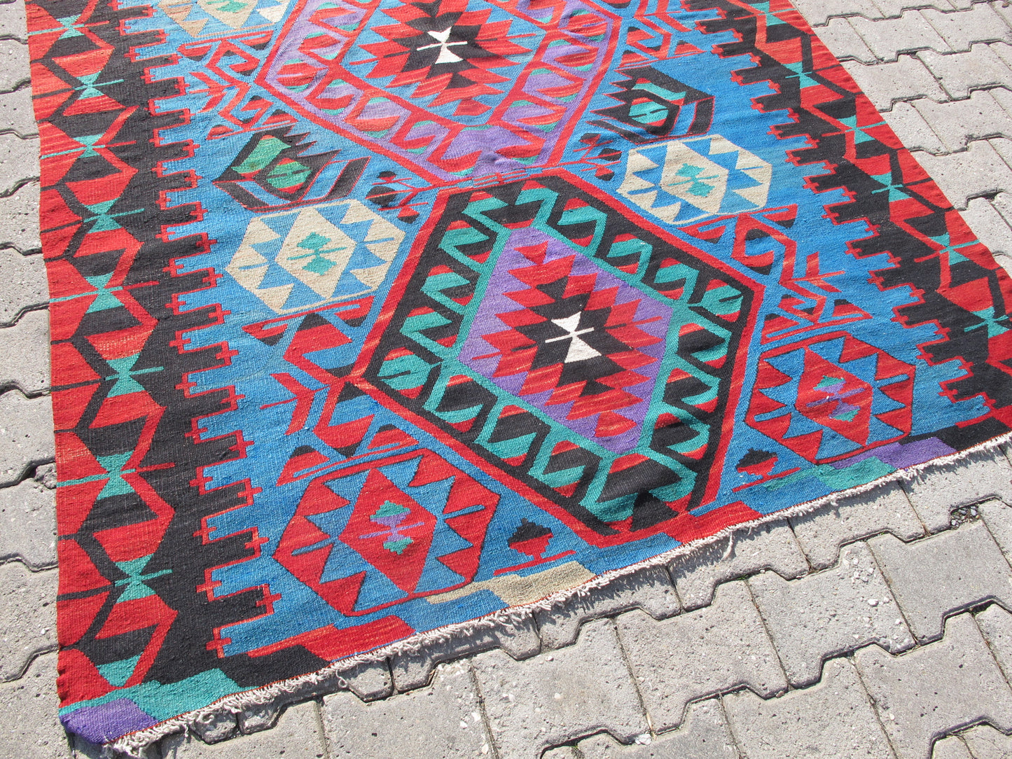 Vintage Turkish Oushak Kilim Rug - Vibrant Turquoise - 5'4'' x 10'9'' (164x329cm)