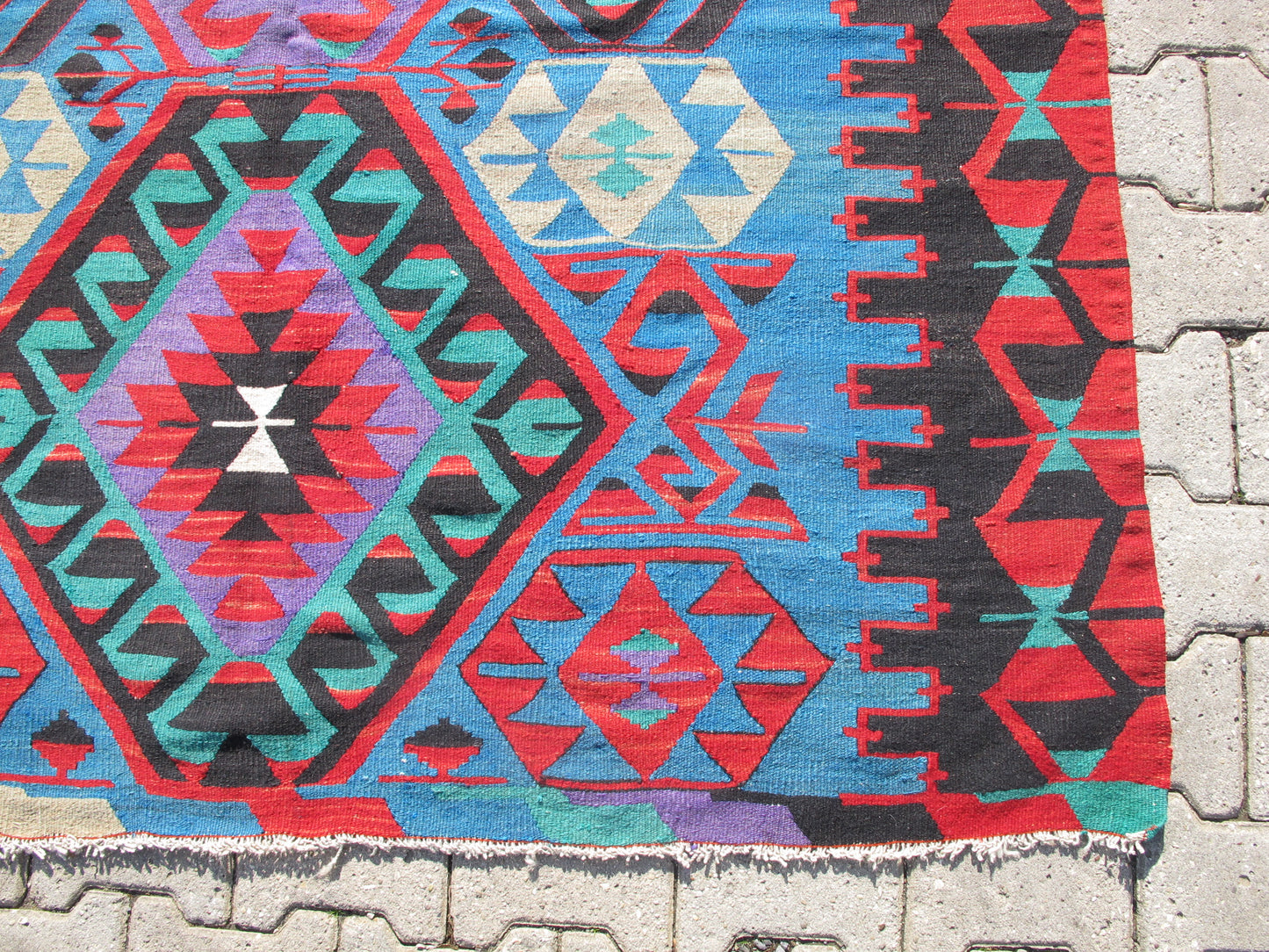 Vintage Turkish Oushak Kilim Rug - Vibrant Turquoise - 5'4'' x 10'9'' (164x329cm)