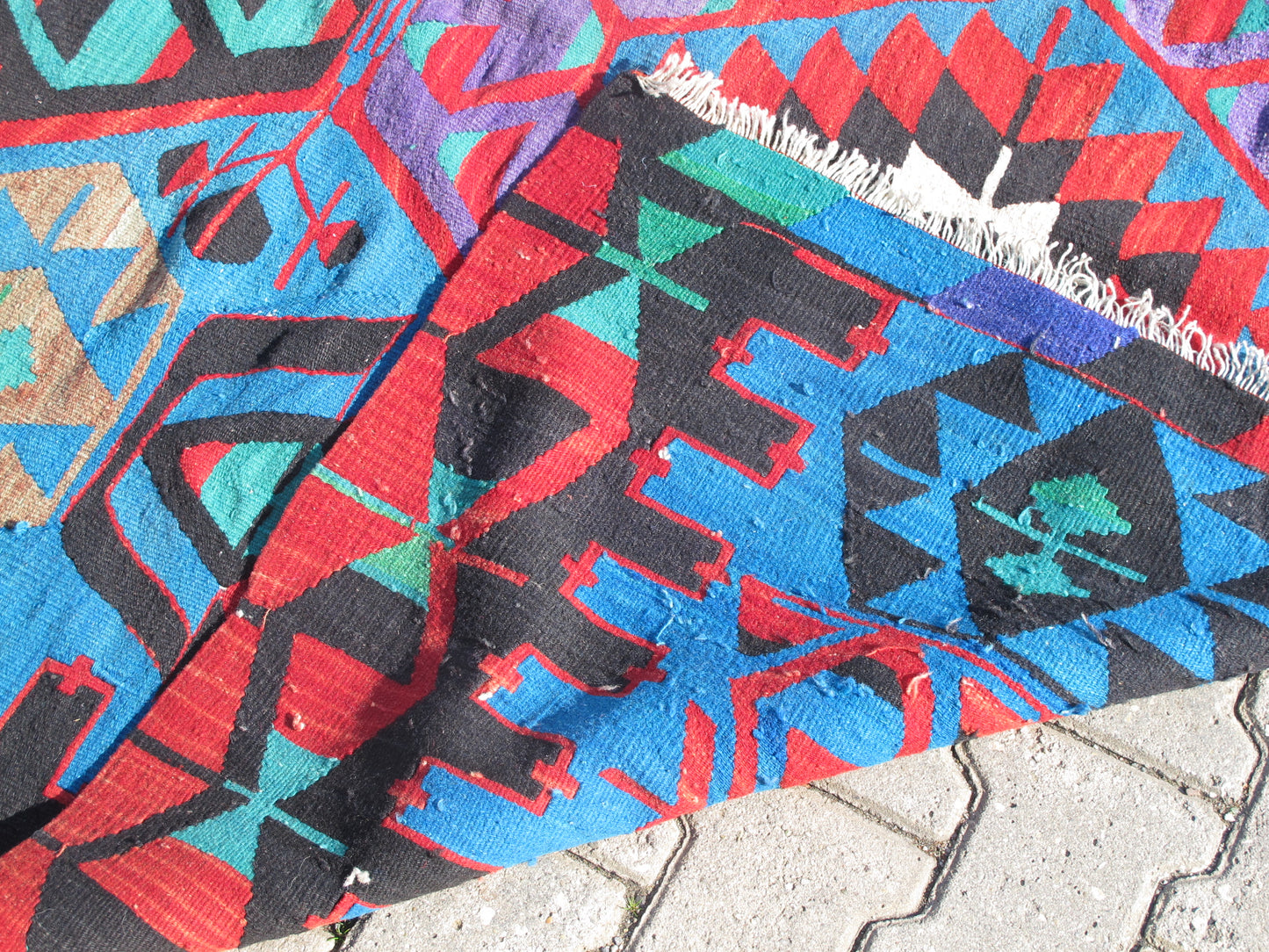 Vintage Turkish Oushak Kilim Rug - Vibrant Turquoise - 5'4'' x 10'9'' (164x329cm)