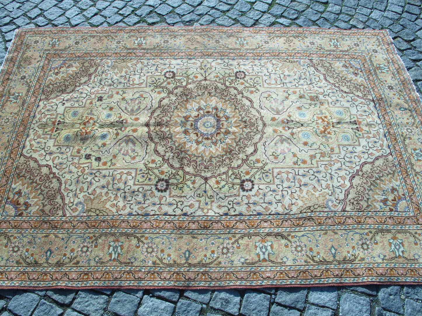 Semi Antique Handmade Rug Vintage Floral Muted Wool Rug Traditional Oriental Carpet 4.6x6.9