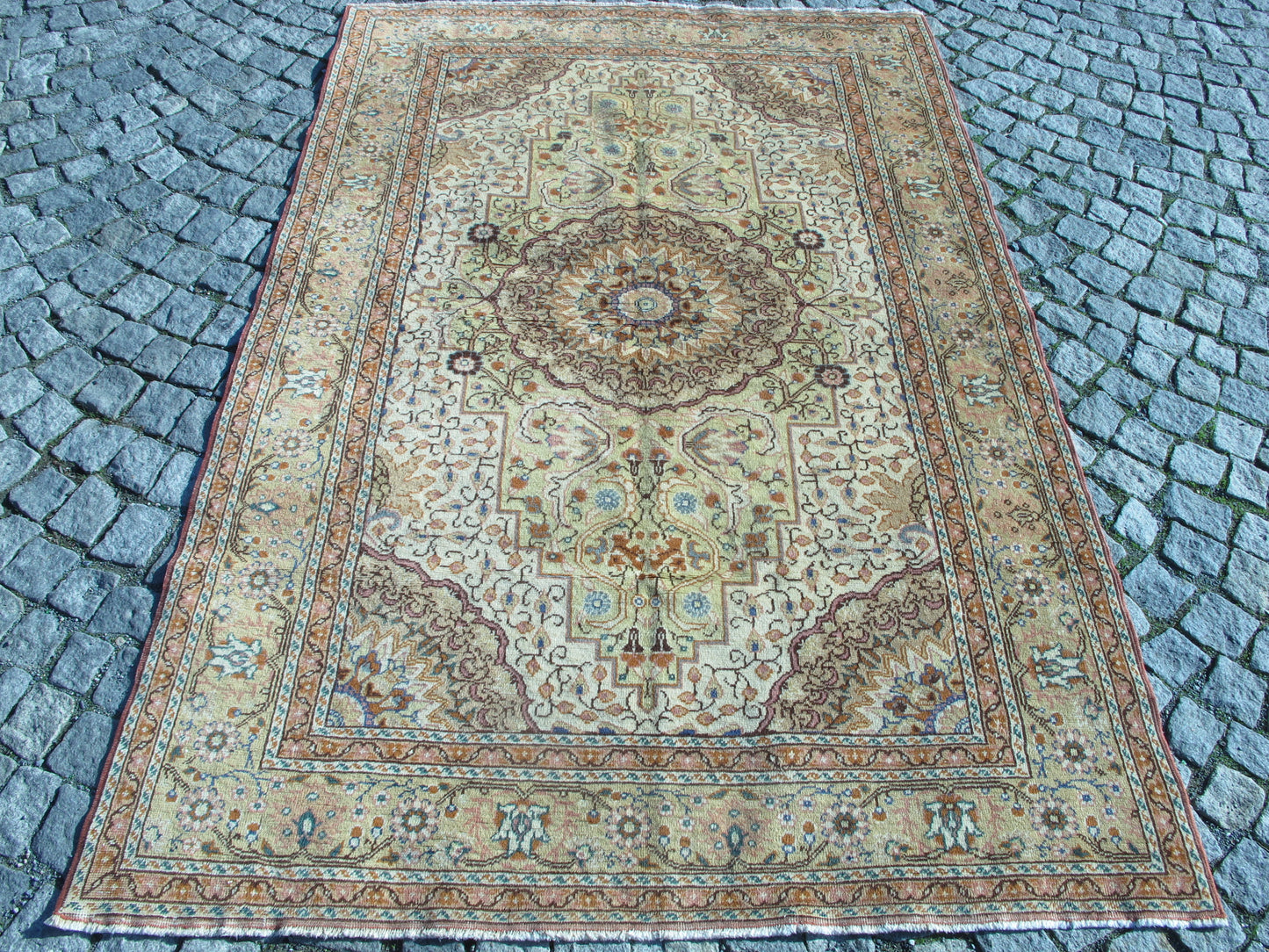 Semi Antique Handmade Rug Vintage Floral Muted Wool Rug Traditional Oriental Carpet 4.6x6.9