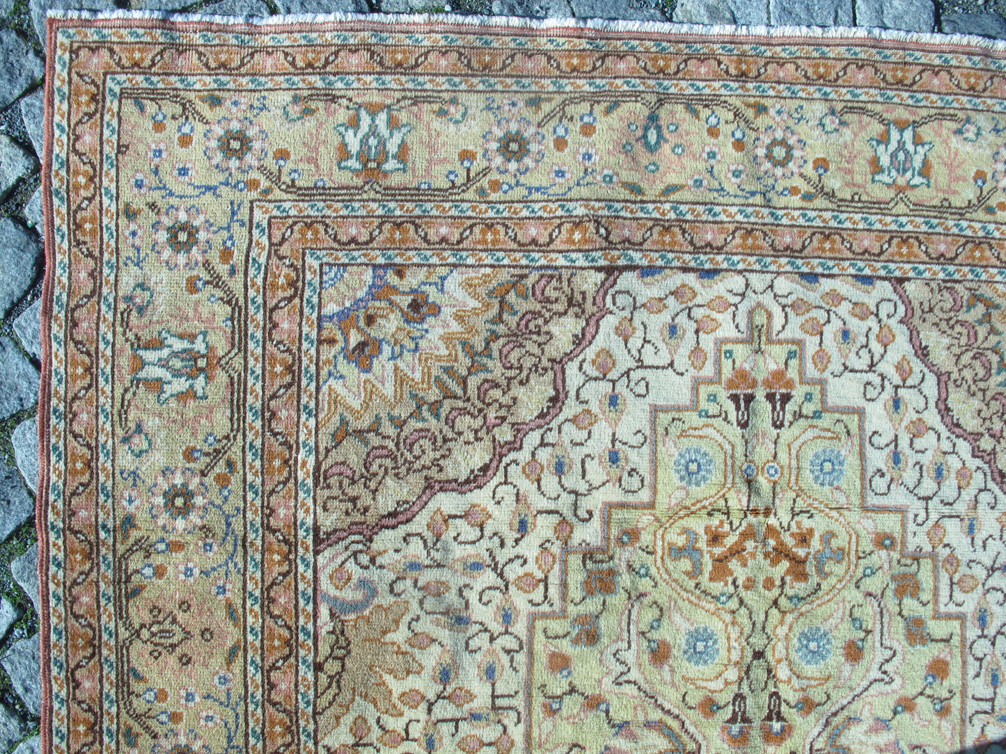 Semi Antique Handmade Rug Vintage Floral Muted Wool Rug Traditional Oriental Carpet 4.6x6.9