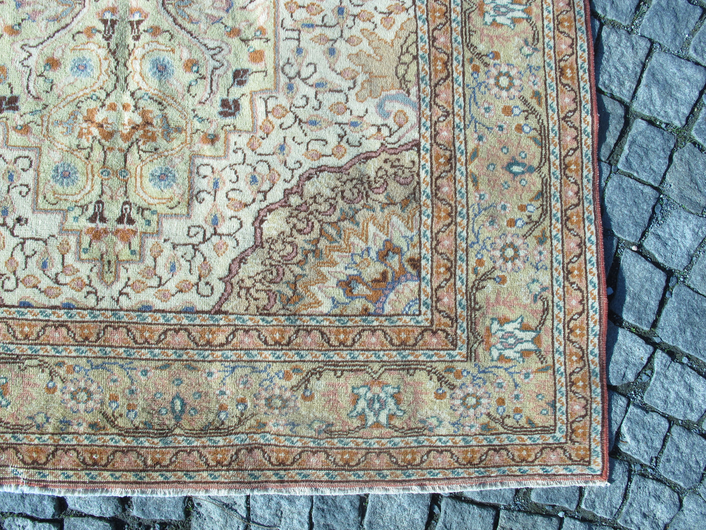 Semi Antique Handmade Rug Vintage Floral Muted Wool Rug Traditional Oriental Carpet 4.6x6.9