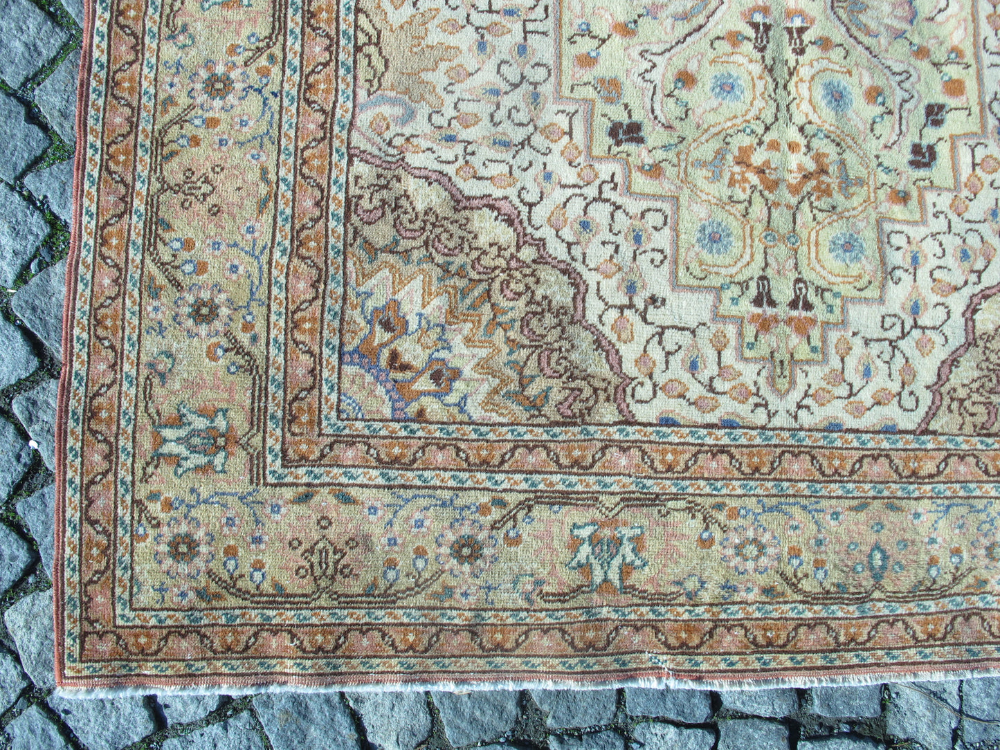 Semi Antique Handmade Rug Vintage Floral Muted Wool Rug Traditional Oriental Carpet 4.6x6.9
