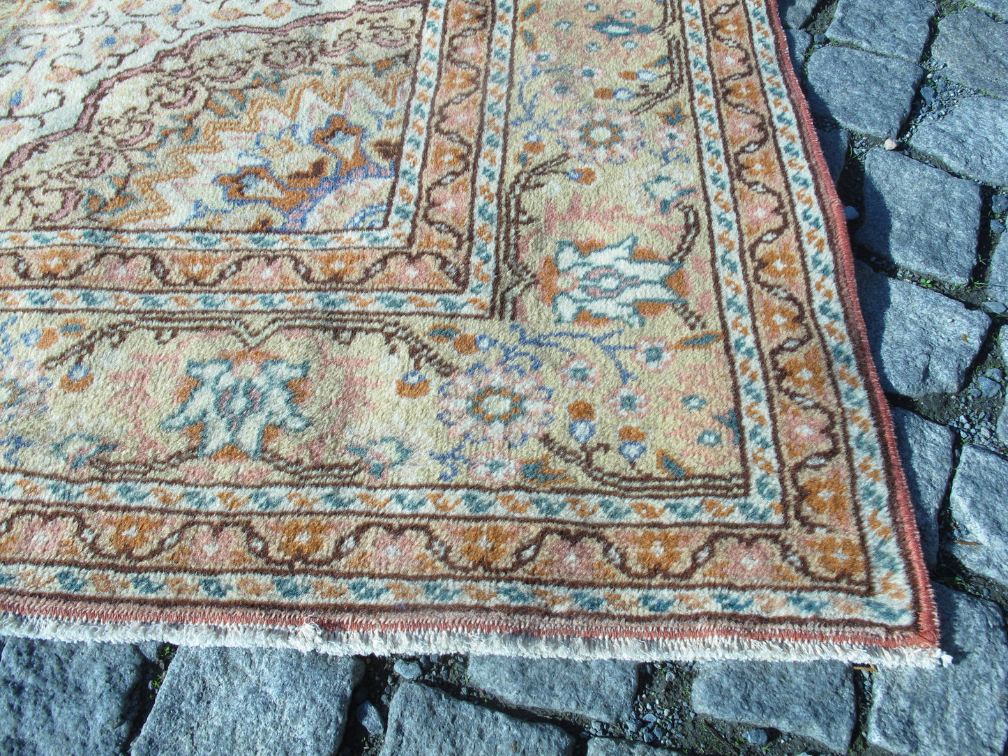 Semi Antique Handmade Rug Vintage Floral Muted Wool Rug Traditional Oriental Carpet 4.6x6.9