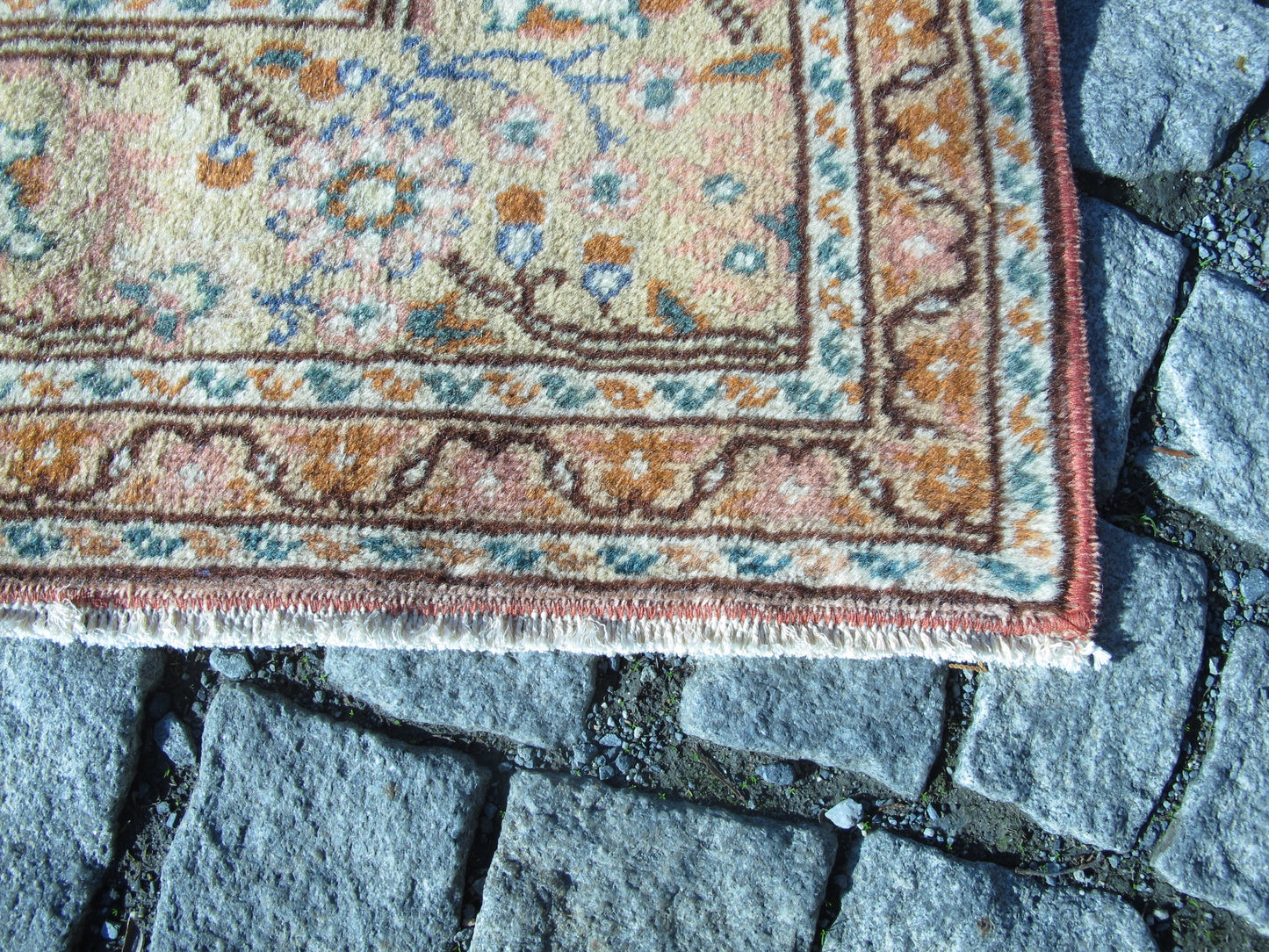 Semi Antique Handmade Rug Vintage Floral Muted Wool Rug Traditional Oriental Carpet 4.6x6.9