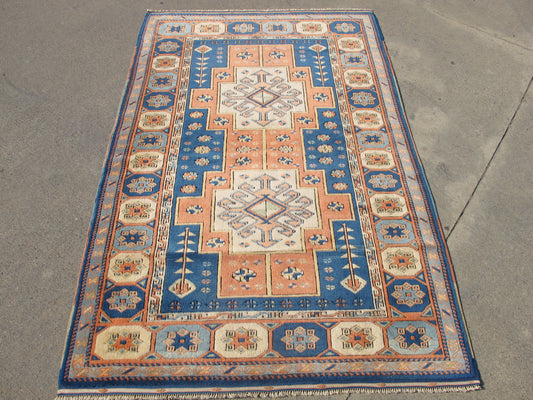 Vintage Traditional Nomadic Tribal Rug - Ancient Turkic Design - 4'2'' x 6'5'' (127x197cm) - 1980s
