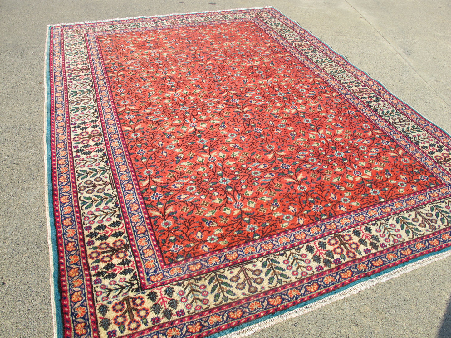 Vintage Traditional Oriental Rug - Red Fine Weave Floral - 4' x 5'7'' (124x171cm) - 1950s