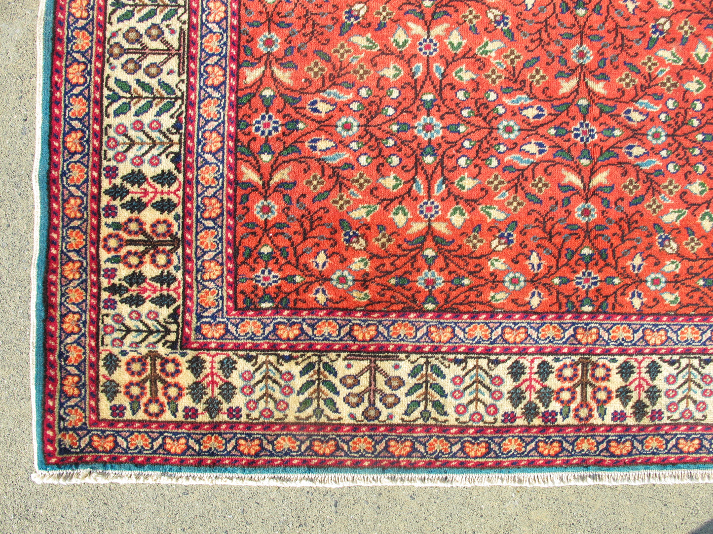 Vintage Traditional Oriental Rug - Red Fine Weave Floral - 4' x 5'7'' (124x171cm) - 1950s