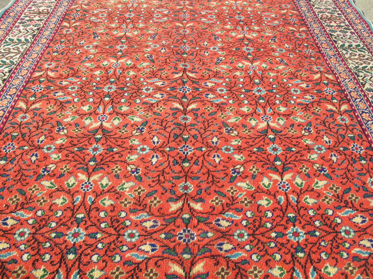Vintage Traditional Oriental Rug - Red Fine Weave Floral - 4' x 5'7'' (124x171cm) - 1950s