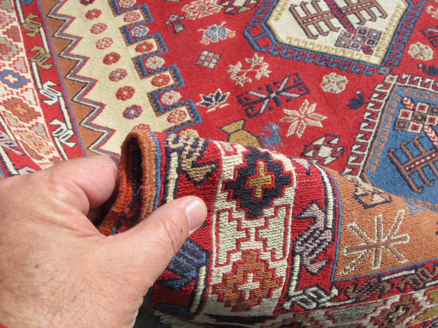 Caucasian Soumak Kilim Rug - Handwoven Wool - 3'11'' x 6'5'' (121x198cm)