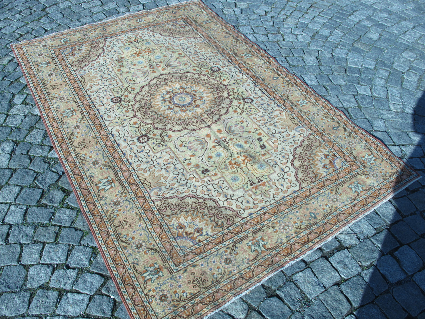 Semi Antique Handmade Rug Vintage Floral Muted Wool Rug Traditional Oriental Carpet 4.6x6.9
