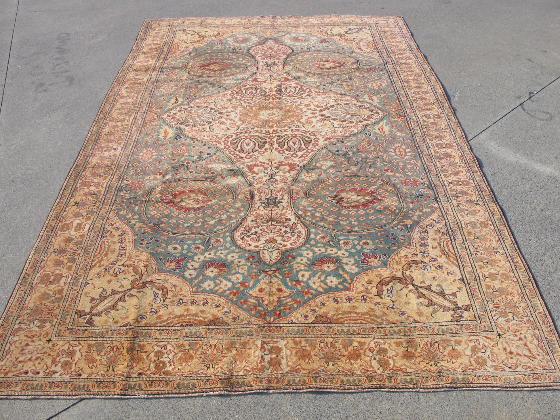 Hand-knotted Persian floral design vintage wool rug, large 6x9 ft old Oriental carpet.